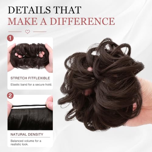 2PCS Messy Bun Hair Piece for Thin Hair - Natural Synthetic Updo Scrunchie