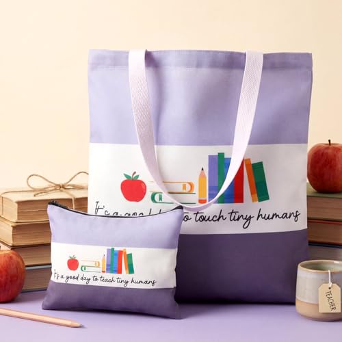 Teacher Appreciation Gift Set: 2-Piece Canvas Tote and Cosmetic Bag