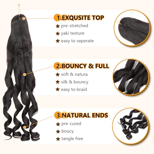 French Curl Braiding Hair Extensions 16 Inch - 8 Pack Synthetic Wavy Hair for Black Women