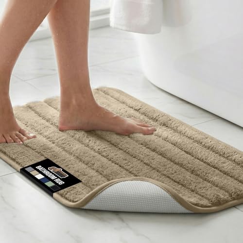 GORILLA GRIP Memory Foam Bath Mat - Ultra-Absorbent, Machine Washable, 24x16, Beige