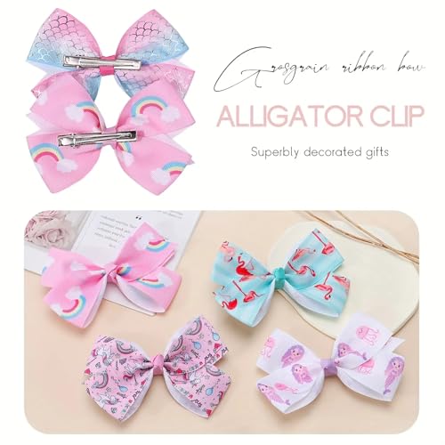 20-Pack 5-Inch Handmade Hair Bows for Girls with Alligator Clips - Rainbow & Heart Designs
