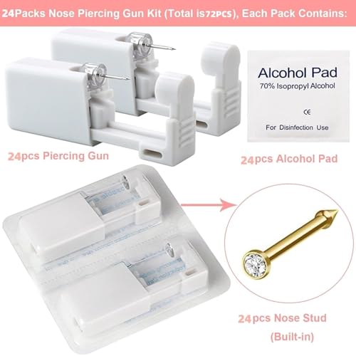 Judero Nose Piercing Gun Kit - 24 Gold Nose Studs & Tools