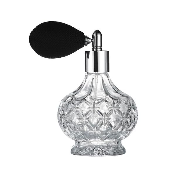 YangLand 80ml Clear Crystal Perfume Bottle with Gold Long Spray & Tassels - Short Refillable Vintage Glass Atomizer