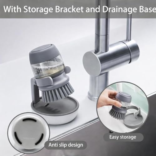 Soap Dispensing Dish Brush with Holder – Ergonomic Kitchen Scrubber
