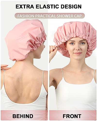 YIZIJIZI Double Layer Waterproof Shower Cap for Women - Extra Large
