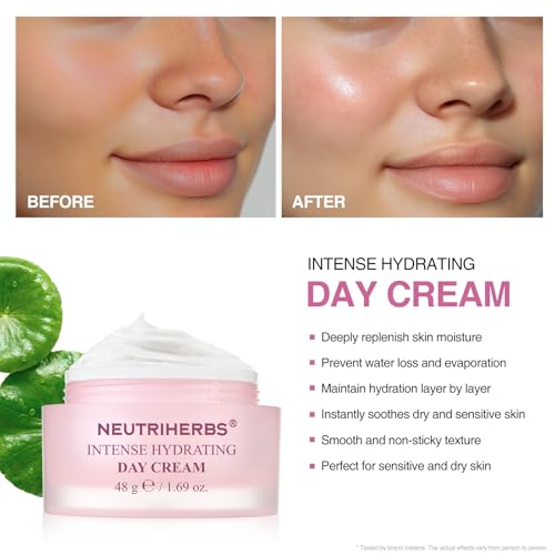 Neutriherbs Hydrating Day Cream with Hyaluronic Acid & Shea Butter - Lightweight Skin Moisturizer for Sensitive & Dry Skin 1.69oz