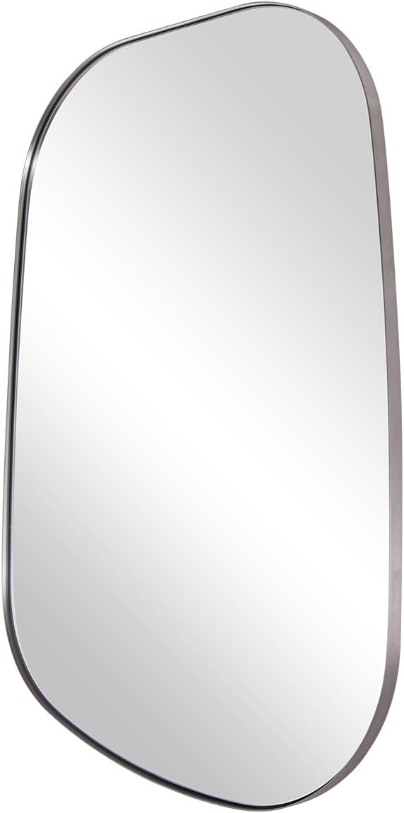 Chrome Asymmetrical Wall Mirror - Unique 24"x32" Irregular Design with SUS304 Stainless Steel Frame for Bathroom, Bedroom, Entryway