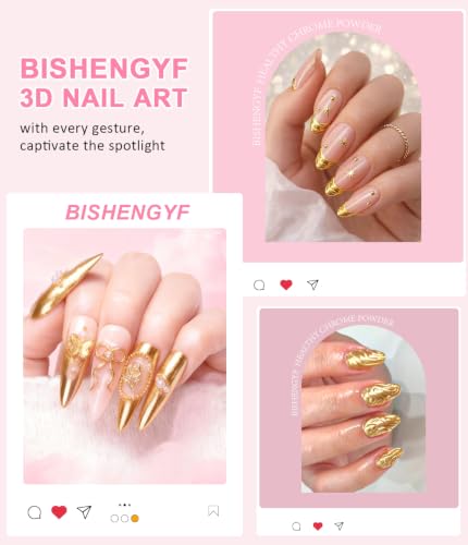 BISHENGYF 3D Nail Gel Kit - Rose Gold & Silver Chrome Powder 15g