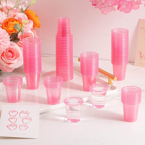 100ct Pink 2oz Mini Clear Shot Glasses - Disposable Party Cups
