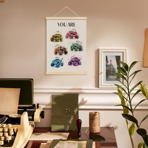 MOTERMATE Watercolor Monster Trucks Wall Art Poster - 12x16 Inch Frame