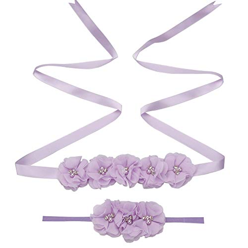 Maternity Flower Sash and Headband Set for Baby Shower and Weddings