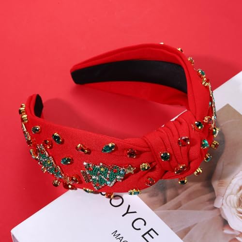 NVENF Women's Jeweled Plaid Christmas Headband with Crystals and Pearls - Holiday Gift (Christmas Tree 7)
