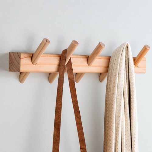 Solid Wood Coat Rack Wall Mount with Removable Hooks - 5 Hooks