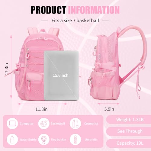 Lightweight See-Through Mesh Backpack for School & Beach - Pink