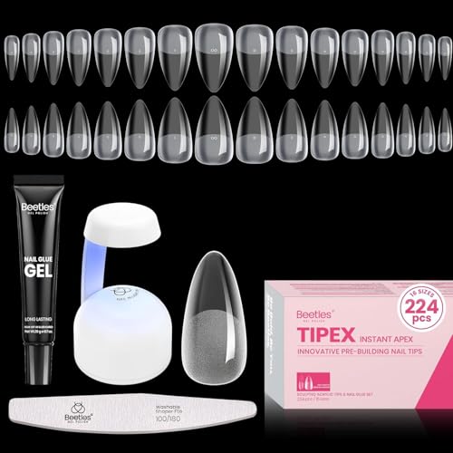 Beetles Tipex Instant Apex Nail Tips Kit Medium Almond 224pcs, 16 Sizes — DIY Salon-Quality Extensions