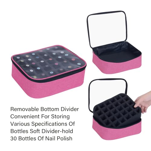 Rose Red Nail Polish Organizer Case Holds 30 Bottles with Pad