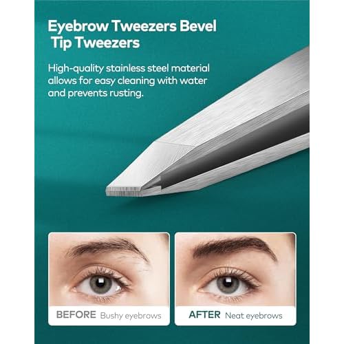 MR.GREEN Tweezers,Professional Precision Eyebrow Tweezers for Women and Men, Tweezers for Facial Hair Women, Stainless Steel Slanted Hair Removal Tweezers, Eyebrow Plucker, Ingrown hair tweezers