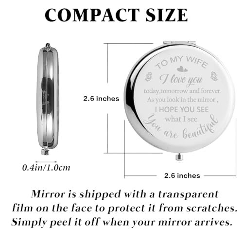 Polzwgck Silver Compact Mirror for Women, Romantic Gift for Wife & Her Birthday