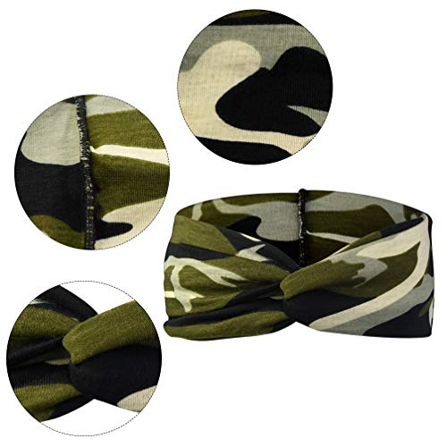 6-Pack Camo & Leopard Headbands for Women - Elastic Hair Wraps