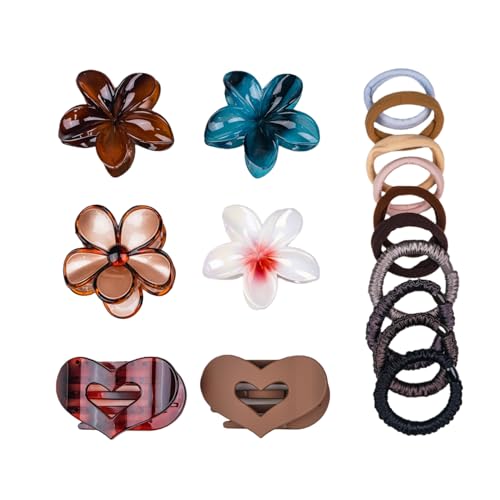 Premium 16-Piece Hair Accessories Set for Women Gray - 6 Claw Clips & 10 Elastic Hair Ties
