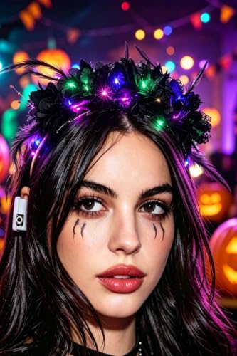 LED Light Up Flower Headband for Women - Black Free Size