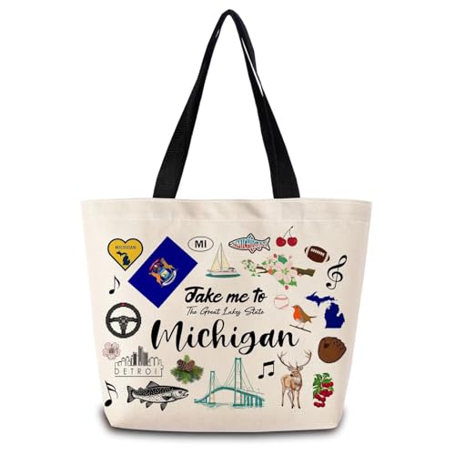 Michigan Tote Bag - Reusable Grocery Shoulder Handbag with Pocket