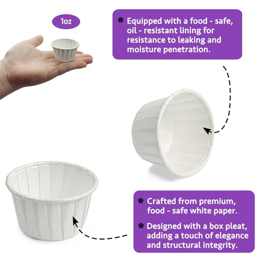1 oz Paper Condiment Cups - 300 Pcs Leak-Proof Disposable Cups