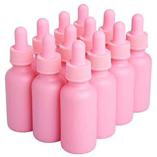 Focus Nutrition 12 Pink Glass Boston Round Dropper Bottles 1oz for Essential Oils & Aromatherapy