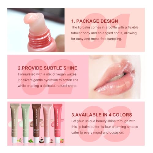 5 Pack Summer Tinted Lip Balm Set with Shea & Olive Oil - Hydrating, Non-Sticky, Softens Dry Lips by HULYHDP