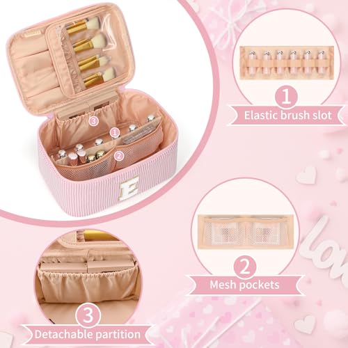 OCHEAL Pink Monogram Makeup Bag for Women Travel Cosmetic Organizer