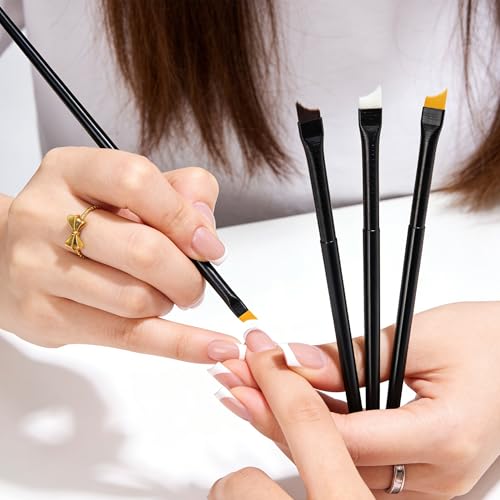 Calyuna Oblique Head French Tip Nail Brush Set - Pack of 3
