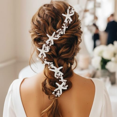 CASDRE Starfish Pearl Hair Vine - Mermaid Tassel Bridal Headband