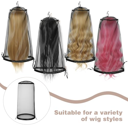 Aeaocvo 2 Pcs Wig Storage Bags with Drawstring - Breathable Nylon Cover (Black)