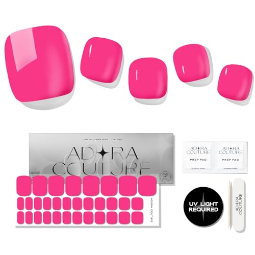 Pop Pink Semi Cured Gel Nail Strips - 32 Pcs Easy Application Pedicure