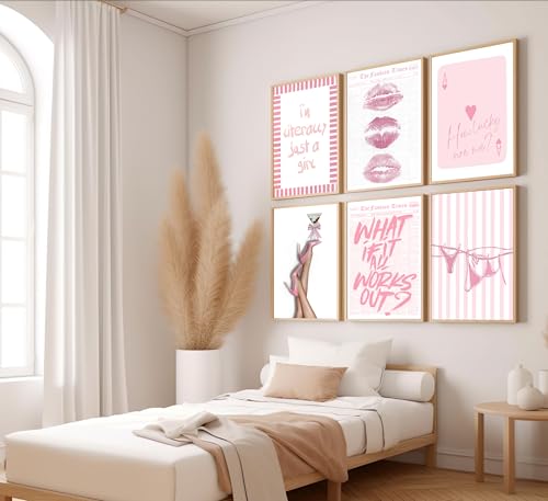 Retro Y2K Pink Wall Art Set - 6 Vintage Posters for Girly Rooms