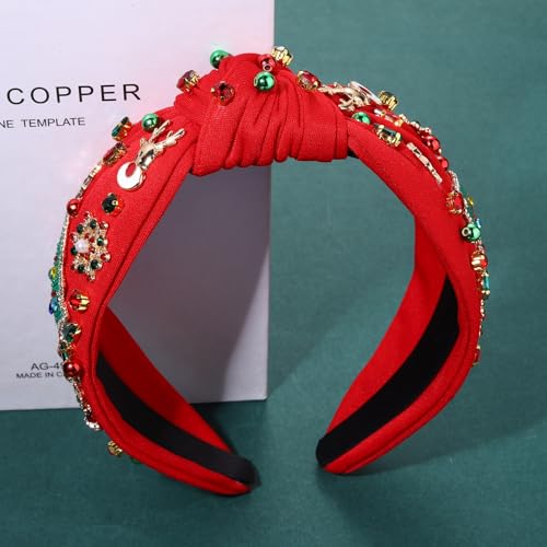 NVENF Plaid Christmas Headband with Pearls and Crystals - Wide Knot