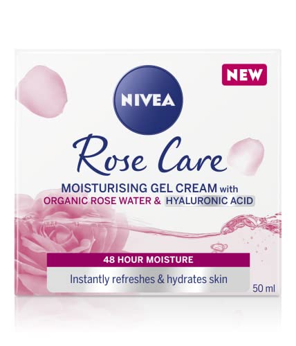 NIVEA Rose Water & Hyaluronic Acid 24h Face Moisturizer - Light Gel Cream for Sensitive Skin, 50ml
