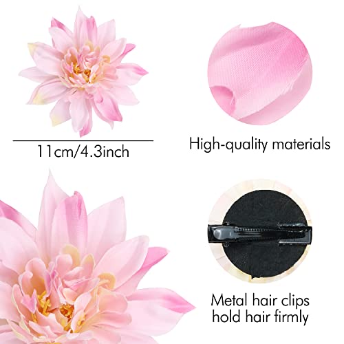 Lawie 9-Pack Large 4-Inch Artificial Dahlia Flower Hair Clips for Women & Girls