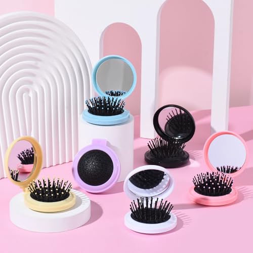 10-Piece Folding Pocket Hair Brush Set with Mirror, Travel Mini Comb