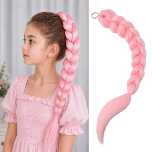 FancyCow 24-Inch Pink Braided Ponytail Extension for Kids & Cosplay