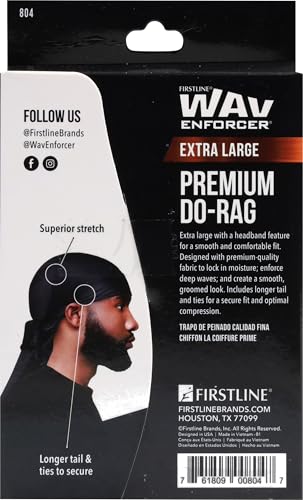 WAV ENFORCER Premium Do-Rag Black for Hair Waves & Braids, Moisture Retention