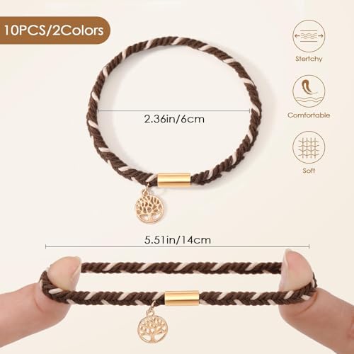 SYGY 10 PCS Boho Hair Ties & Bracelets - Dark Coffee Colors