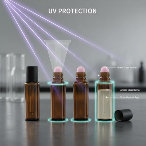 Pink Amber 10ml Refillable Essential Oil Roller Bottles with Jade Rollers - Leak-Proof Travel Set