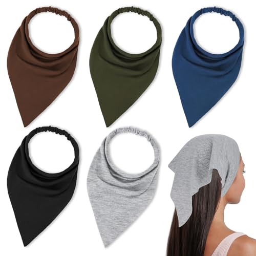 Gjinxi 5-Pack Triangle Bandana Elastic Headbands Solid Color