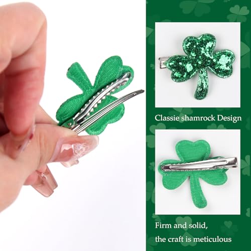 HIFANMM Style 2 Green Shamrock Sequin Hair Clips for Women & Girls St. Patrick's Day Party Accessory 6pcs