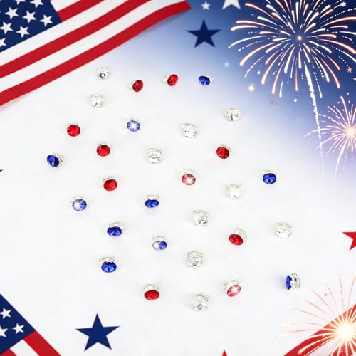YISSION 30PCS Patriotic Rhinestone Hair Clips for Women & Girls - Red, White, Blue Variations