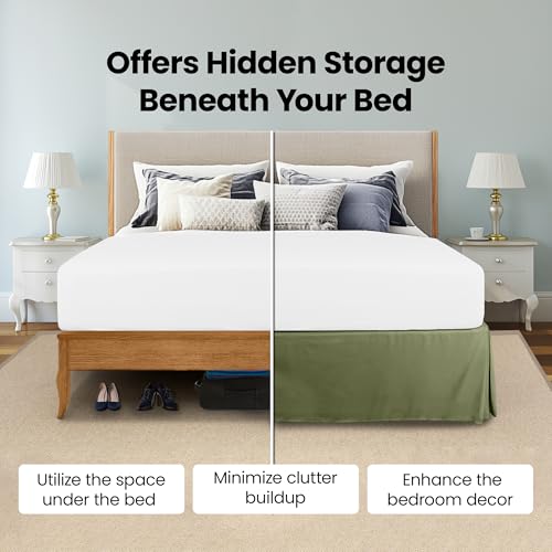 King Bed Skirt, 16-Inch Drop, Olive Microfiber, Pleated Design