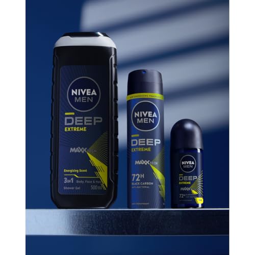 NIVEA Men Deep Sport 3-in-1 Shower Gel, 500ml - Body, Face & Hair Cleanser