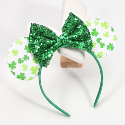 St Patrick's Day Headbands - Green Shamrock Mouse Ears Sequin Hairbands (Variation: St patricks day Headbands) Ardorchid
