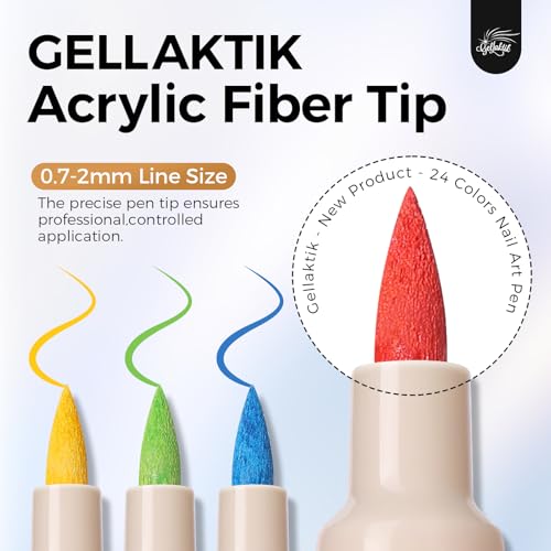 GELLAKTIK 24 Color 0.7mm Nail Art Pens Set for Precise DIY Manicure